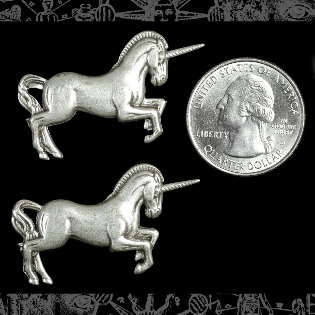 Antiqued Silver Plated Brass Unicorn Pendants - Set of Two - S-P78
